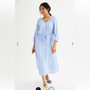 Women's Sonoma Goods For Life Sz M sky blue linen-Blend tie waist Midi Dress